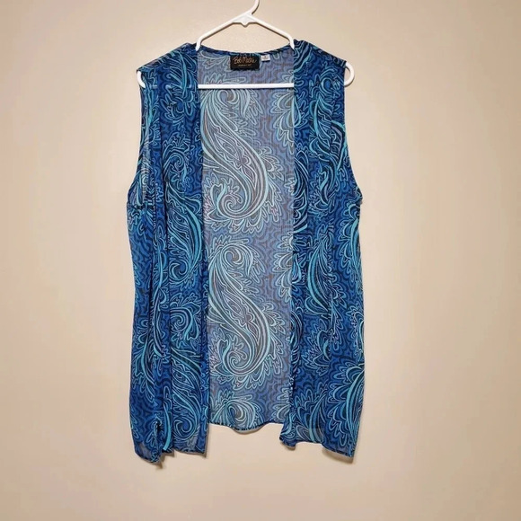 Bob Mackie Women's Plus Size 1X Sleeveless Shear Cardigan Open Front Top Blue - Picture 1 of 3